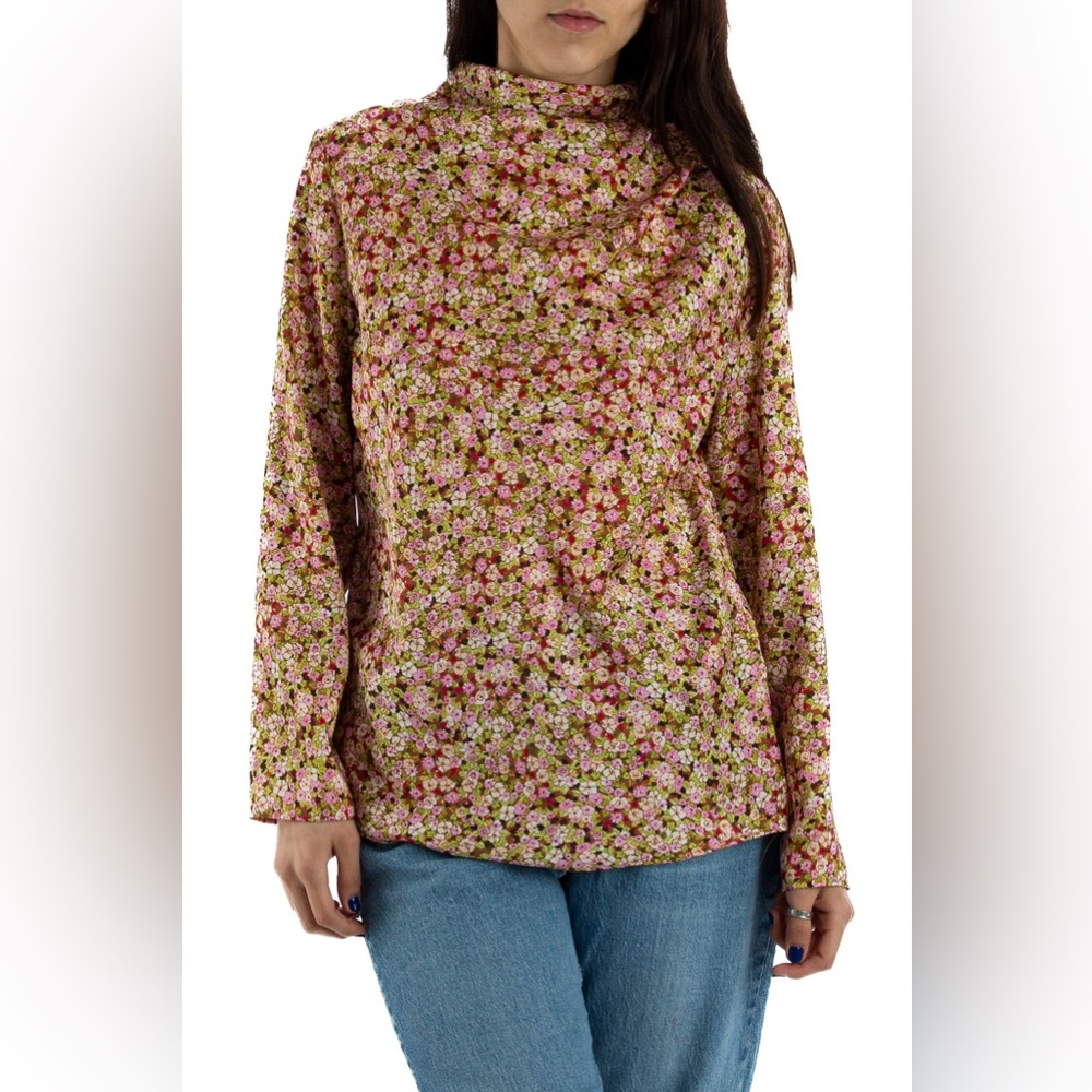 Zara Drapey Cowl Neck Floral Blouse Long Sleeve Romantic Soft Girl Coquette Chic